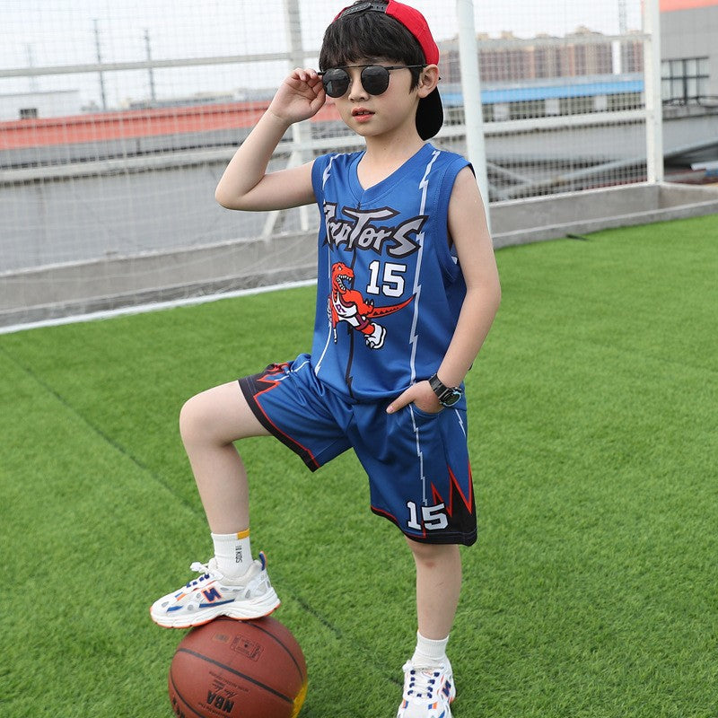 F24050708男童速乾背心套裝夏裝季男孩運動薄款無袖短褲大兒童籃球服兩件套