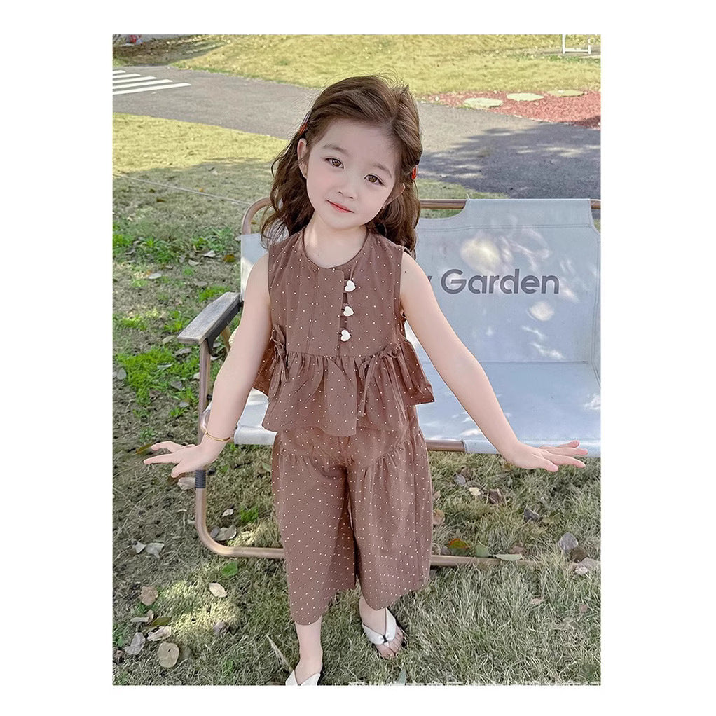 A25072311女童夏季套裝新款兒童碎花夏裝女孩休閒衣寶寶寬鬆長褲
