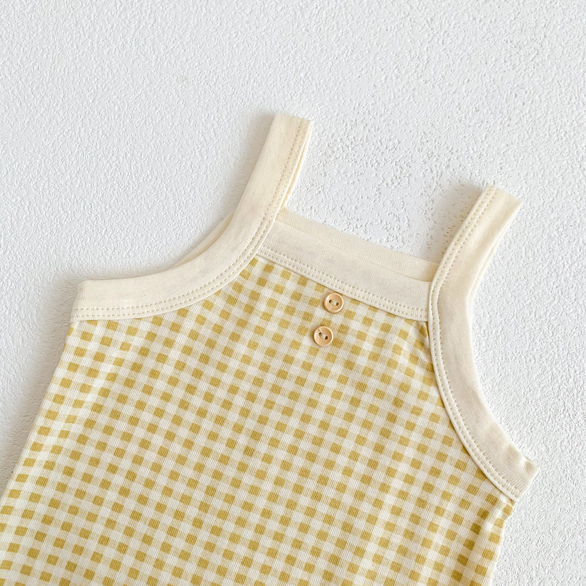 G23051604新款嬰兒吊帶格子包屁衣