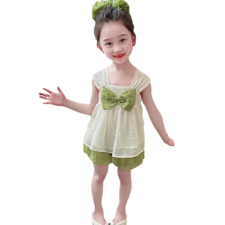 A25072307女童夏季背心套裝女孩韓版休閒可愛淑女裝夏裝新款薄款兩件套