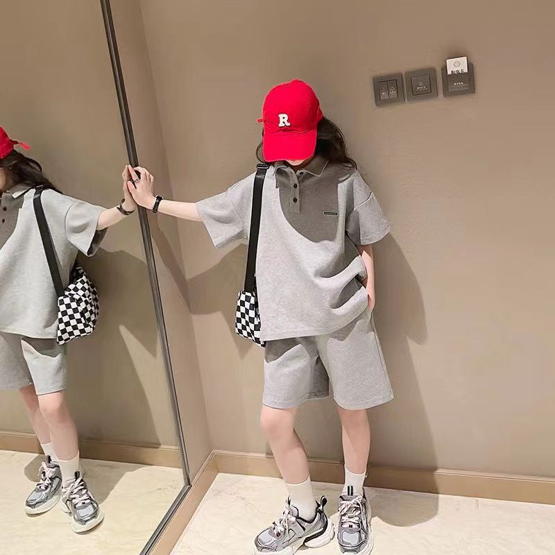 Z25033106女童夏裝套裝兒童洋氣時髦夏季短袖polo衫女大童運動夏款