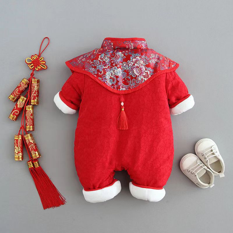 Z23121409新生嬰幼兒衣服秋冬裝冬季加厚拜年服男女寶寶新年裝過年冬連身衣(9-12天到貨)
