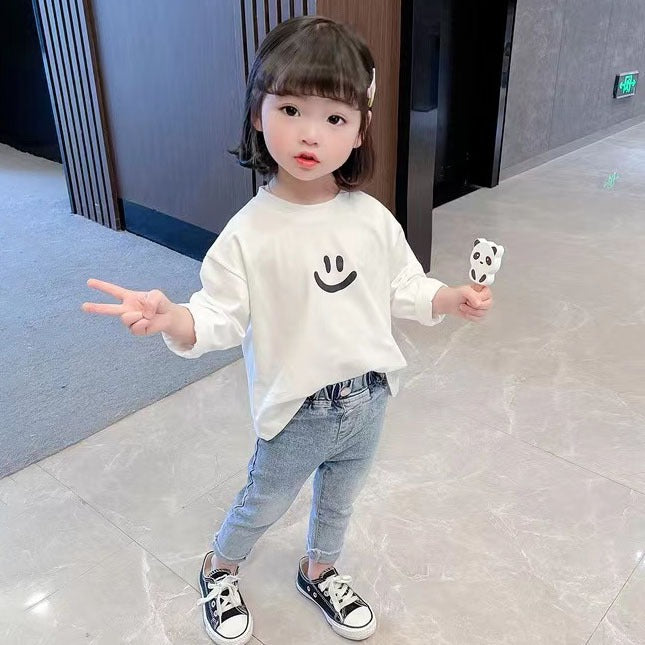 CA23101813秋裝新款女童長袖T恤多色卡通圓領純棉百搭洋氣打底衫衛衣潮