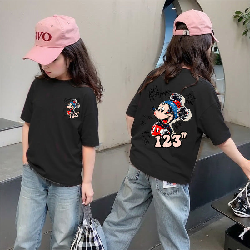 CE26022601女童夏季純棉短袖T潮流洋氣兒童休閒時尚上衣大童夏裝卡通T