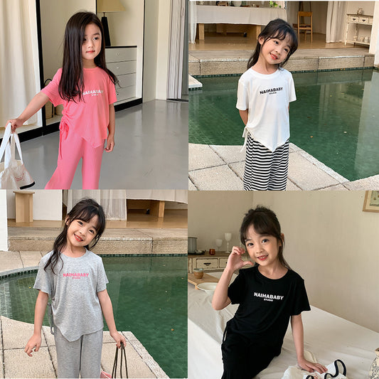 J24022913新款女童休閒套裝洋氣時髦韓版女寶寶春秋款兒童寬褲兩件套