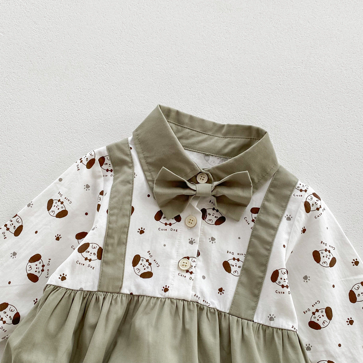 G231116019新款秋季寶寶卡通印花蝴蝶結長假兩件洋氣哈衣連身衣爬服