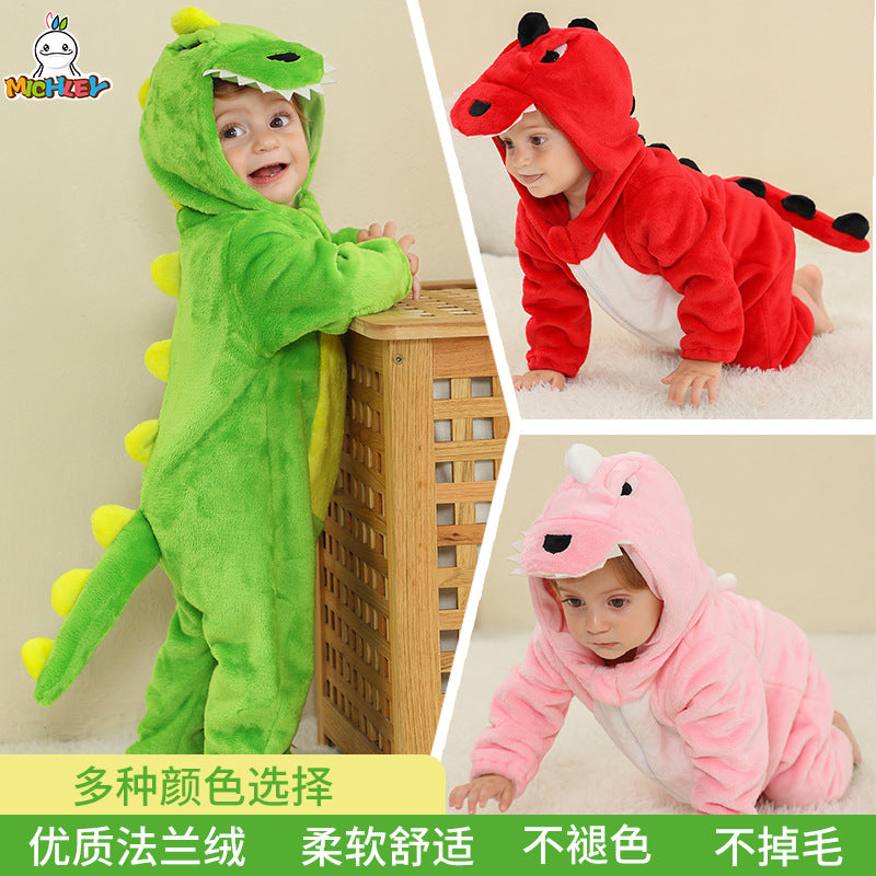 Z24110113新款兒童法蘭絨爬服嬰幼兒連身衣寶寶睡衣跨境恐龍連身衣