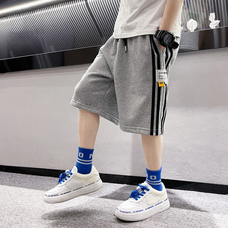 Z25030423男童短褲中大童夏裝棉質透氣五分褲四條槓鬆緊腰兒童外穿運動褲潮