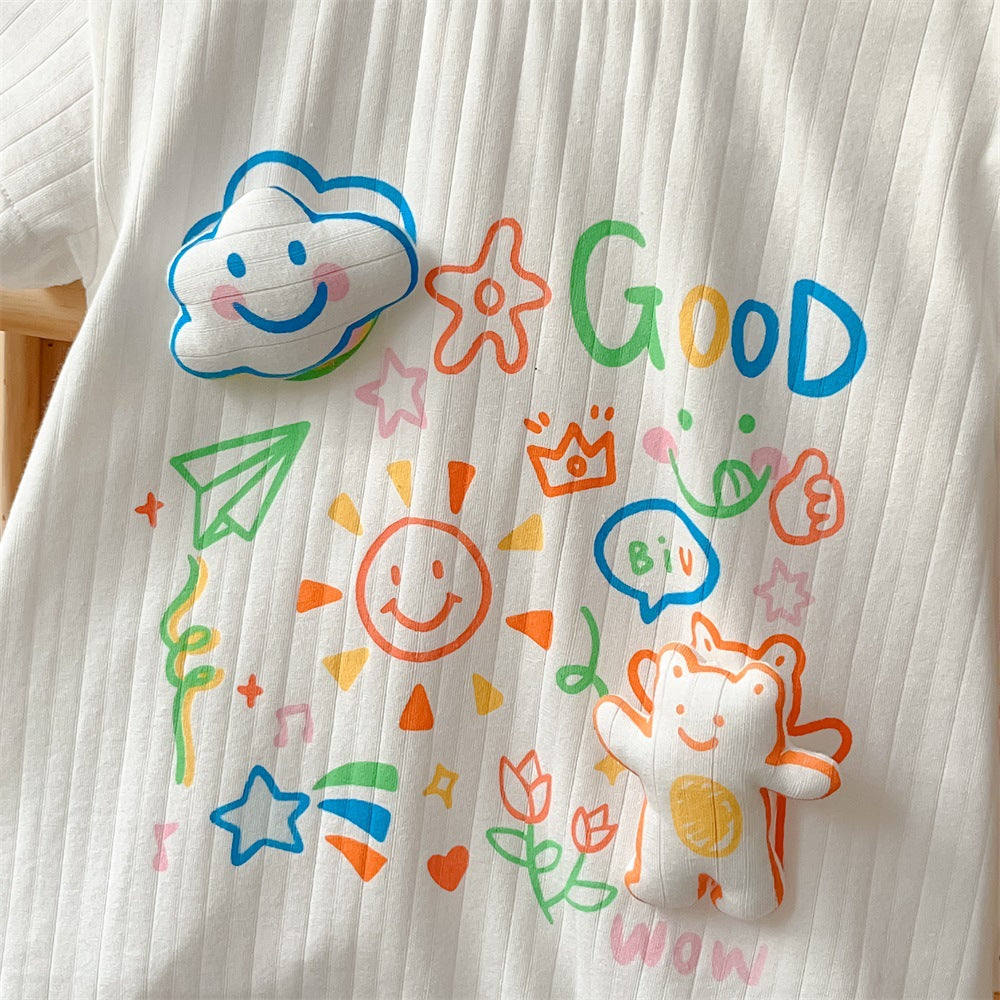 GH25070703夏季薄款新生兒短袖爬服a類童裝韓版嬰幼兒可愛字母連身衣(熱銷商品—庫存不多僅上架批發2周)