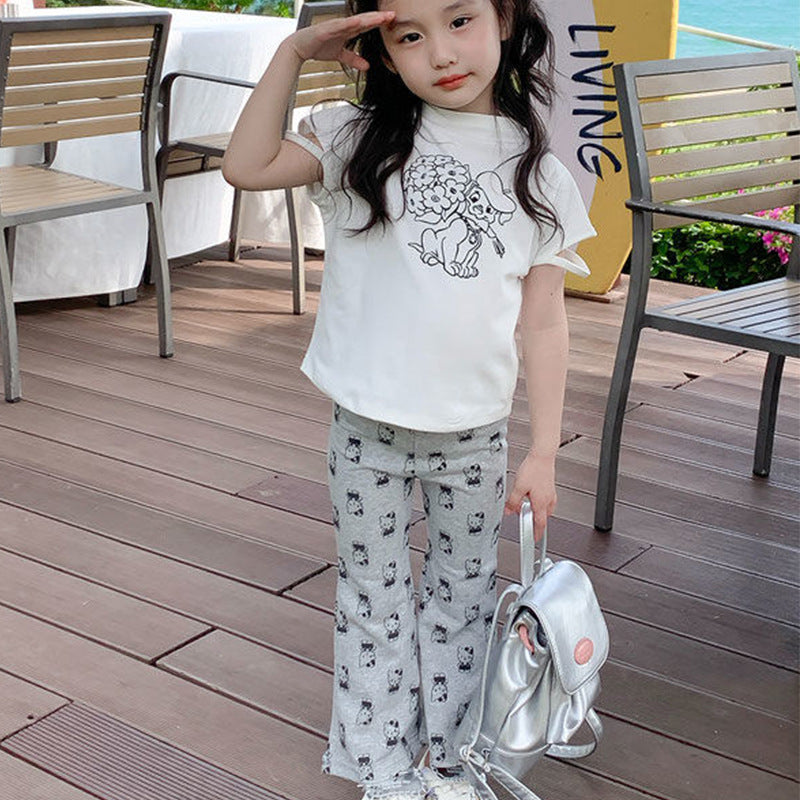 Z25030914女寶寶時尚卡通喇叭褲夏季冰絲薄款女童洋氣百搭休閒褲子批發