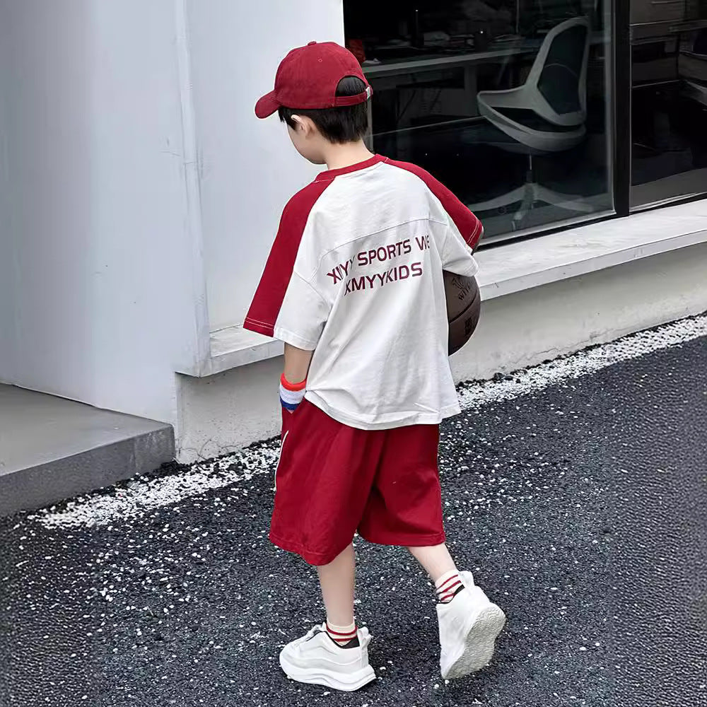 FB24070105男童夏裝套裝2024夏季時尚薄款童裝兒童短袖運動兩件套大男孩球服