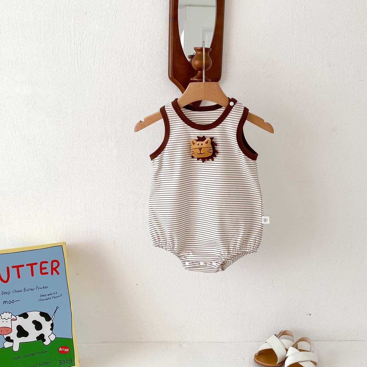 G25051414夏裝新款嬰兒條紋立體卡通背心哈衣男女寶寶薄款休閒裝爬爬服