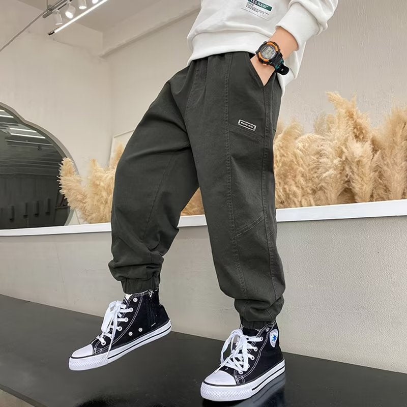 FD24010402男童褲子春秋款兒童工裝褲中大童裝潮帥氣時髦休閒褲男孩寬鬆長褲