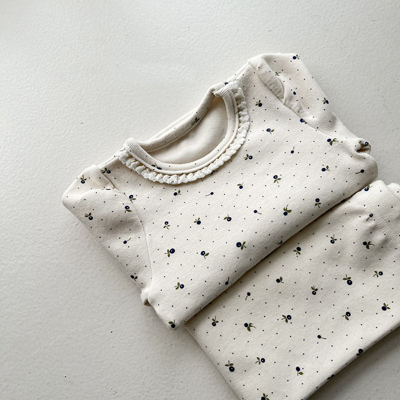 GB24011105韓版嬰幼童棉印花彈性居家服套裝新生兒潮搭可愛蕾絲套裝舒適潮