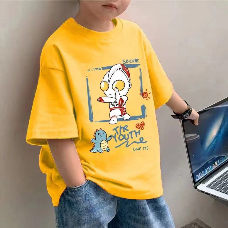 Z25030919 100%純棉男童短袖t恤童裝夏季新帥氣兒童上衣半袖中大童夏裝潮