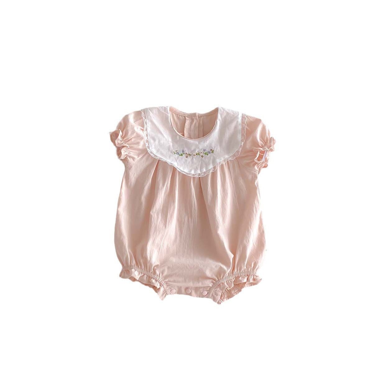 G25051404 ins韓版女寶寶娃繡花公主哈衣薄款女童甜美可愛包屁衣短袖哈衣爬