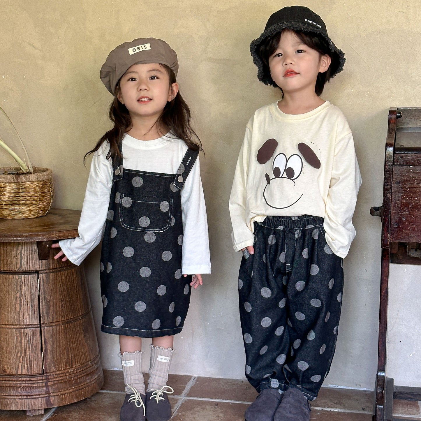 Z25020913男童搭子休閒兒童秋裝2025新款春秋季寶寶波點女童背帶