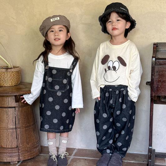 Z25020913男童搭子休閒兒童秋裝2025新款春秋季寶寶波點女童背帶