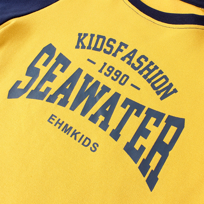 FI25101411春秋韓版新款兒童長袖T恤中大童百搭插肩棉羊絨上衣男童打底衫