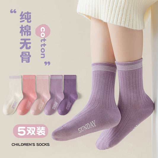 GI25073102純色女童襪子 秋冬新中筒襪 女童青少年學生棉襪 防臭針織衫 中大童襪