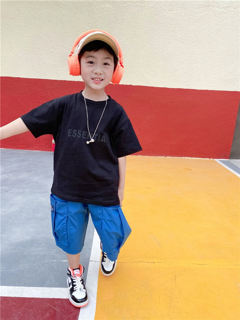 CA23072726春夏新款韓版中小兒童潮款棉質超軟男童寬鬆短袖字母圓領t恤