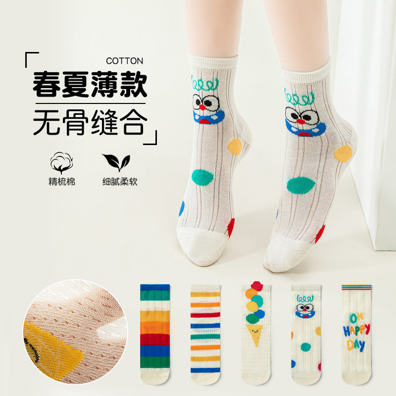 GI25073108春季夏季兒童襪子薄款玻璃絲彩虹條紋女童襪子網眼寶寶襪子批發
