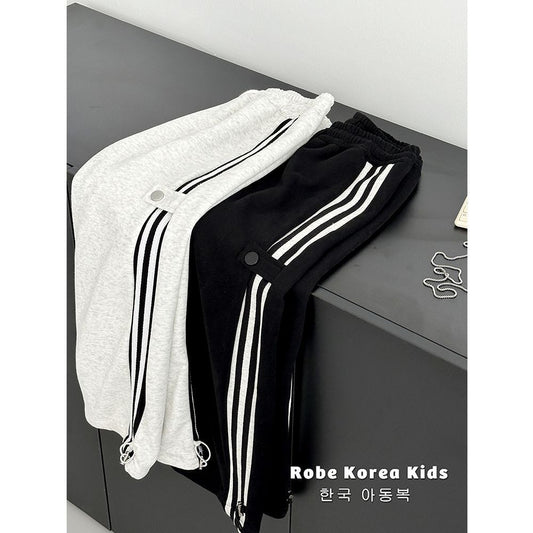 Z25033110早秋兒童運動褲春秋韓版炸街中大童條紋衛褲寬鬆男女童束腳褲