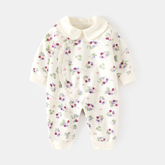 GJ25102102嬰兒春秋連身衣寶寶無骨長袖家居純棉爬服女嬰幼兒兒童印花對門哈衣