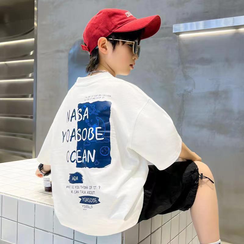 Z25030412棉質中大童男童短袖t恤打底衫夏季帥氣男孩休閒服兒童裝圓領上衣