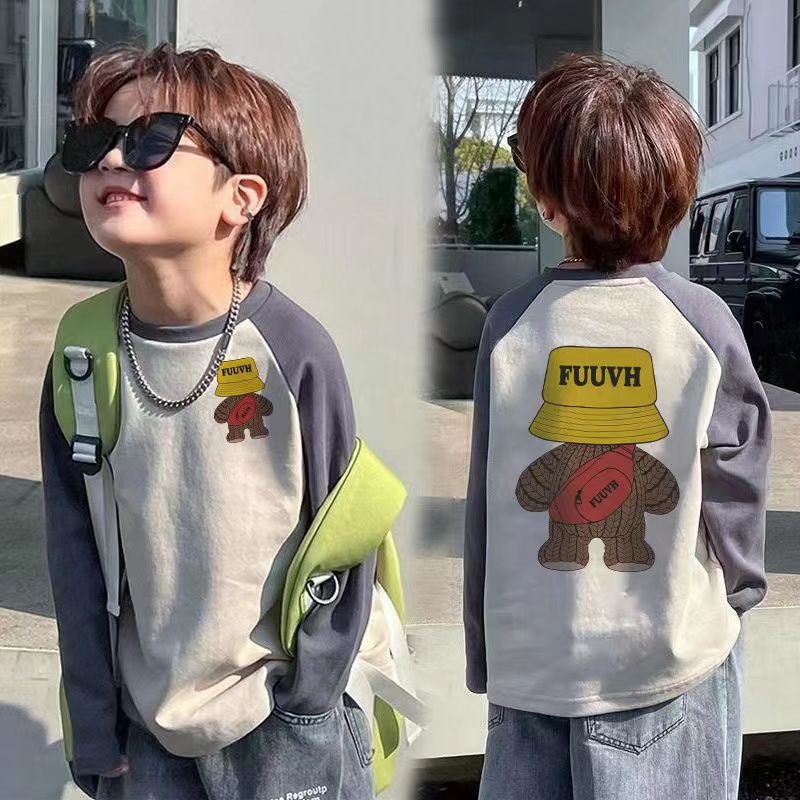 CE25091907純棉兒童長袖T恤春秋新款男童卡通插肩袖上衣中小童寶寶打底衫