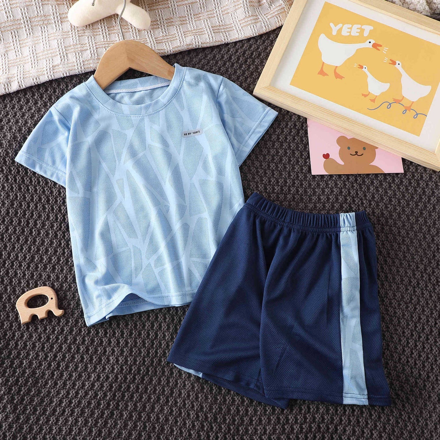 Z24060103兒童運動套裝夏季2024新款中大童男女童速乾套裝短袖短褲兩件套裝