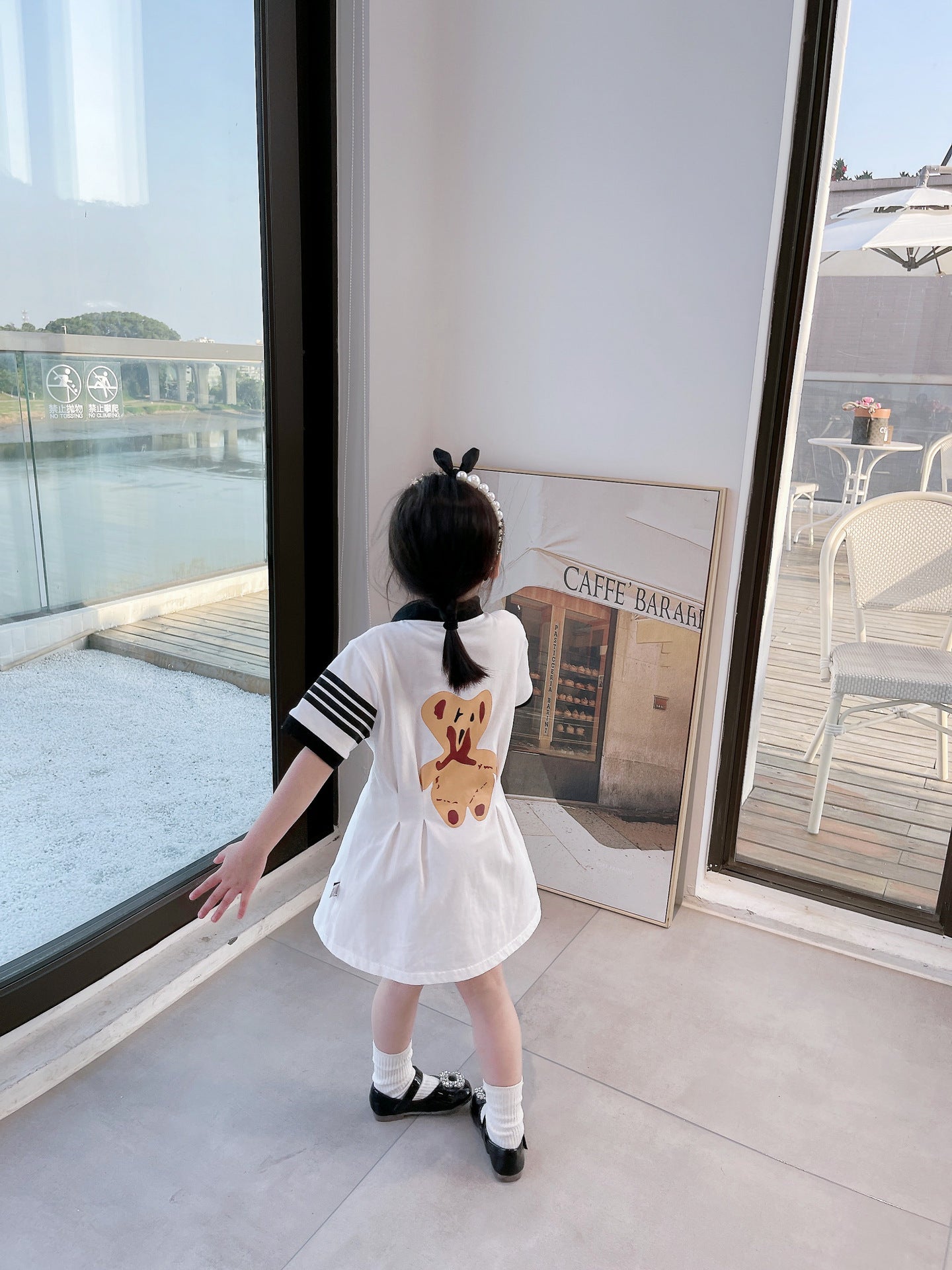 L23070618嬰兒親子夏裝一家三口母子短袖t恤母女前後小熊POLO衫全家裝