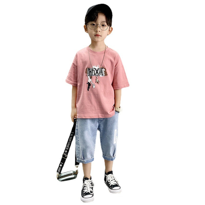 F23050206男童夏裝套裝2023新款夏季短袖兩件套衣服帥氣韓版潮-中大童