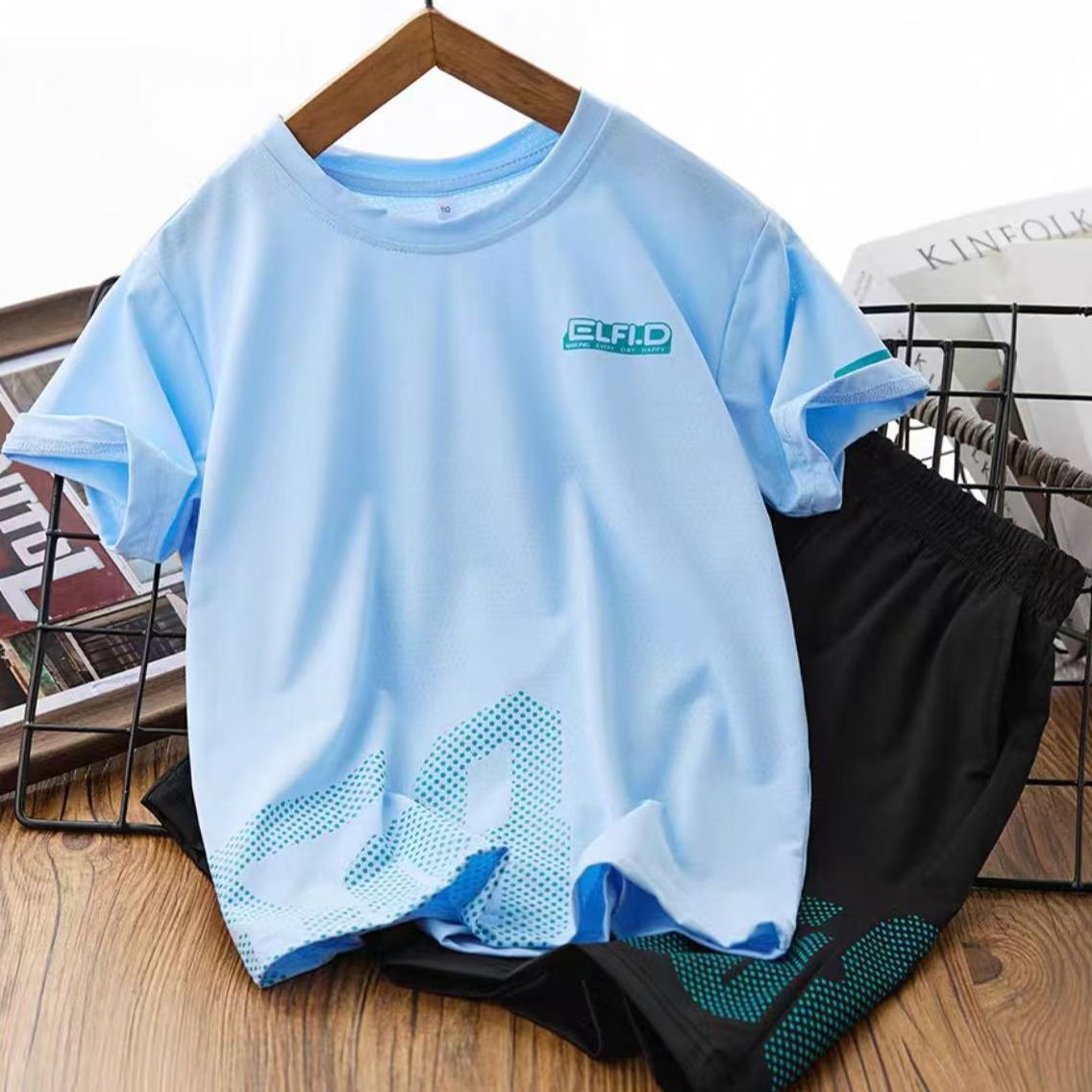 CD25050313兒童短袖球服套裝男童運動服女童速乾透氣短褲中大童寶寶童裝批發