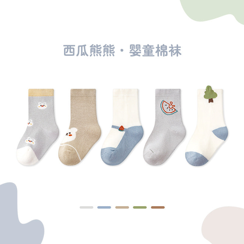 Z24032303春季無骨女寶寶中筒草莓新生兒襪子棉可愛新生兒襪子(5雙起批)