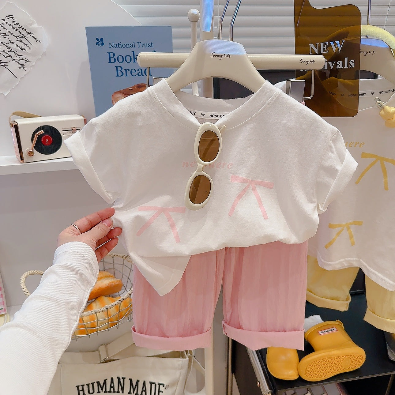CD25050315女童短袖長褲夏季女孩歐若風防蚊褲寶寶山本褲森系時尚兩件洋氣