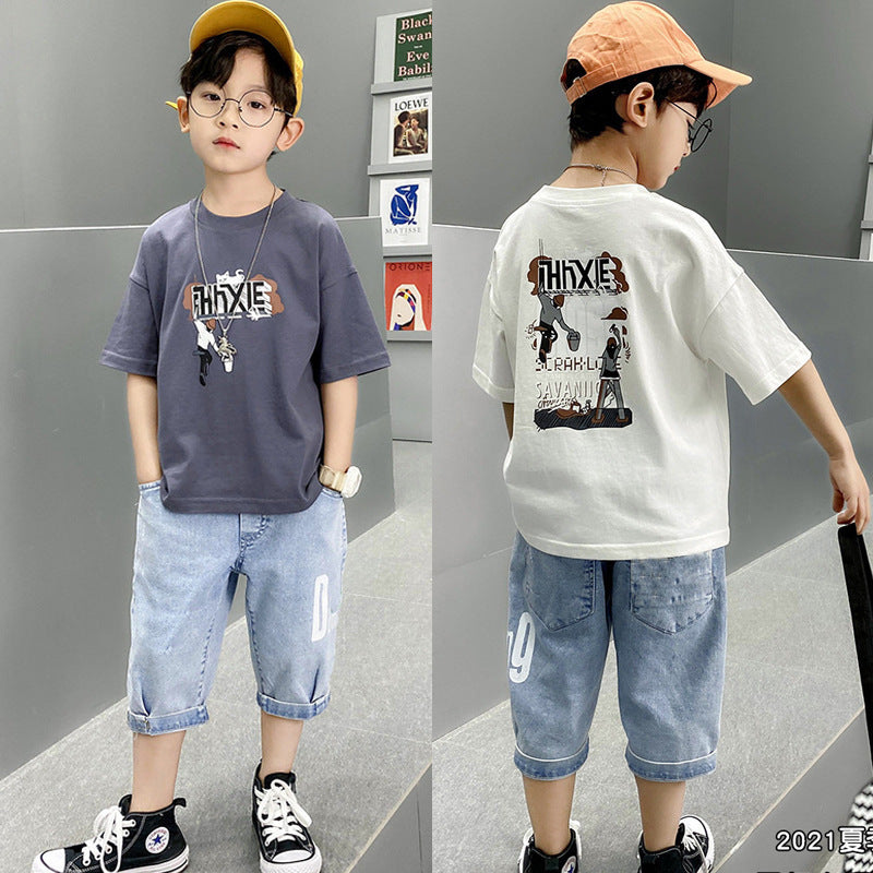 F23050206男童夏裝套裝2023新款夏季短袖兩件套衣服帥氣韓版潮-中大童