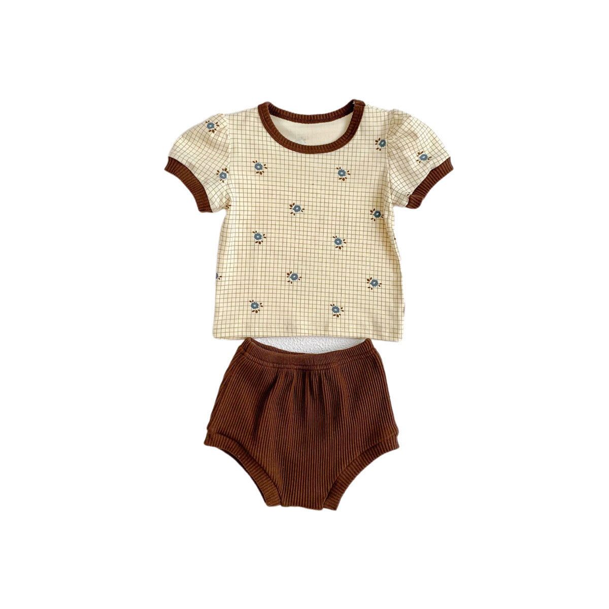 G23051602新款嬰兒夏季圓領小碎花短袖三角褲兩件套