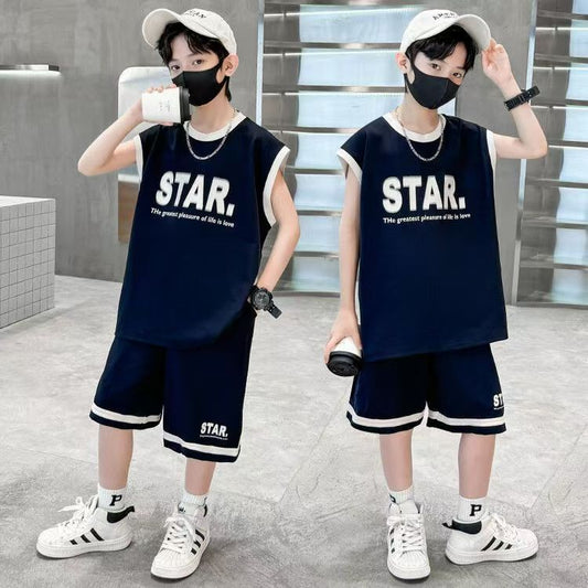 FG25053014痞帥男小童夏季背心套裝2025新款炸街兒童夏裝無袖童裝寶寶衣服潮