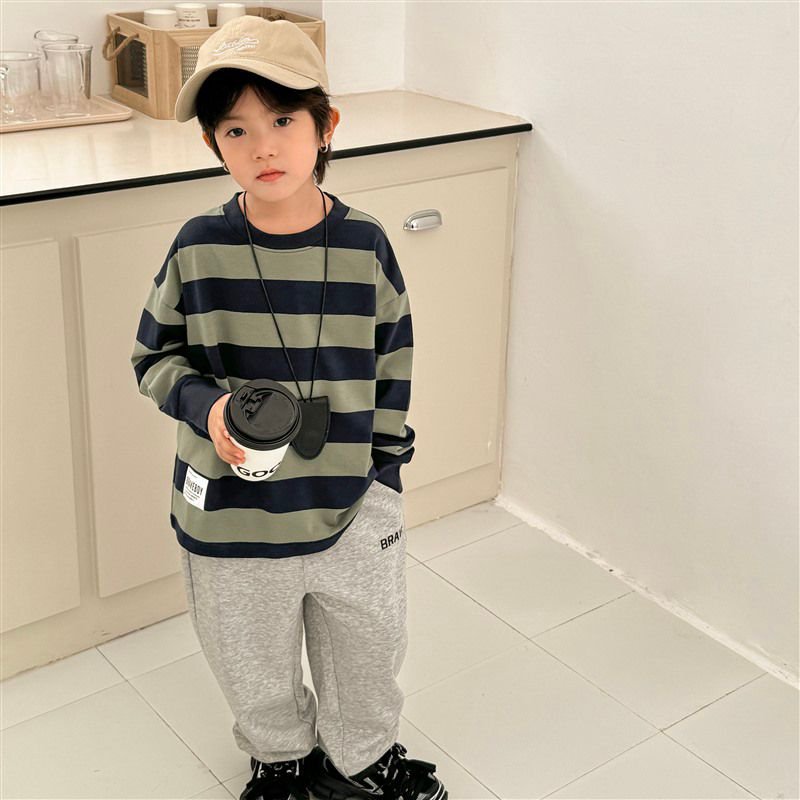 GJ25082710春秋新款男童長袖條紋T卹兒童韓版童裝衣服洋氣秋裝潮