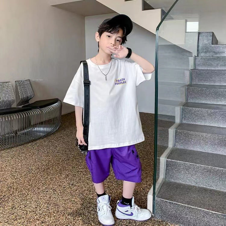 F23062210短袖兩件套夏季2023新款兒男童童裝衣服中大童寬鬆套裝卡通潮流