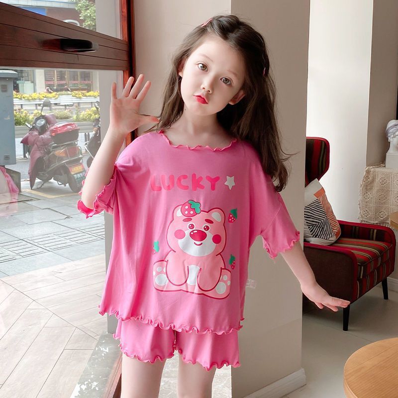 Z25030916兒童睡衣女孩夏季薄款冰絲網紅庫洛米女孩短袖短褲家居服空調服潮