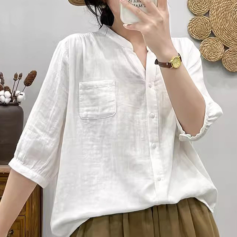 Z25040102夏季雙層棉紗碎花襯衫減齡大尺碼中袖襯衫時尚減齡休閒上衣女裝工廠(需購買3件廠商才出貨)