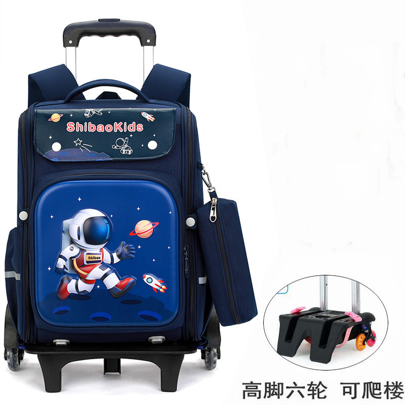 Z25022309跨國新品兒童拉桿書包小學生男女生爬樓梯六輪防水護脊減負大容量