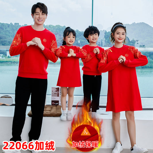 Z25010112過年親子裝秋冬高端親子裝一家三四口母女全家裝