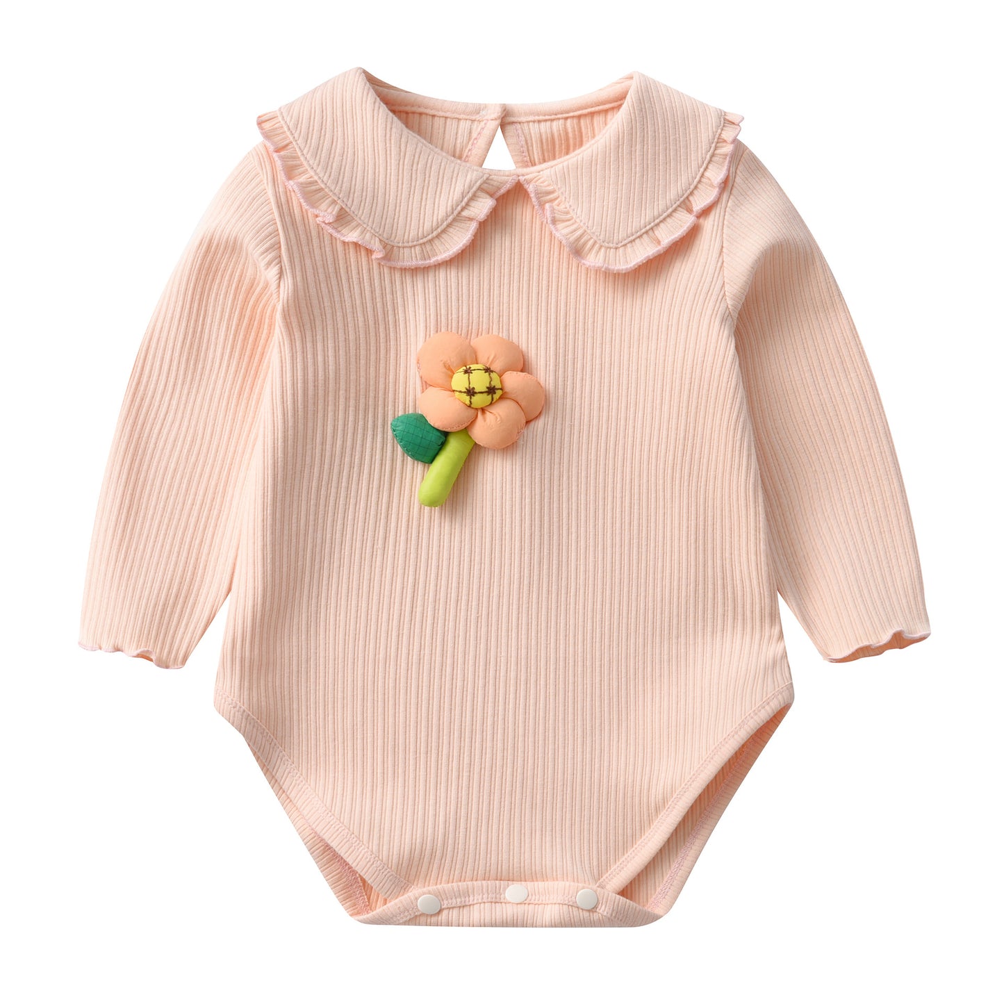 GC23101215嬰兒包屁衣秋款新品長袖女寶寶連身衣純棉花朵爬服超萌新生兒衣服