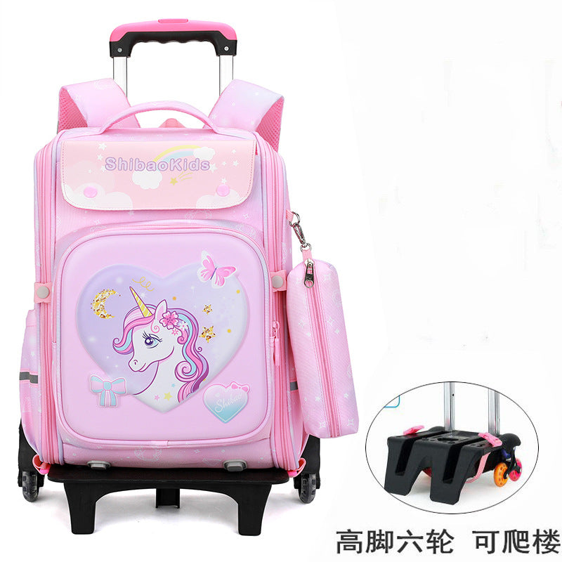 Z25022309跨國新品兒童拉桿書包小學生男女生爬樓梯六輪防水護脊減負大容量