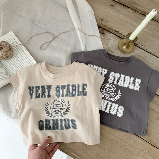 G23061513韓版2023夏季兒童字母印花T恤男孩女孩休閒短袖上衣