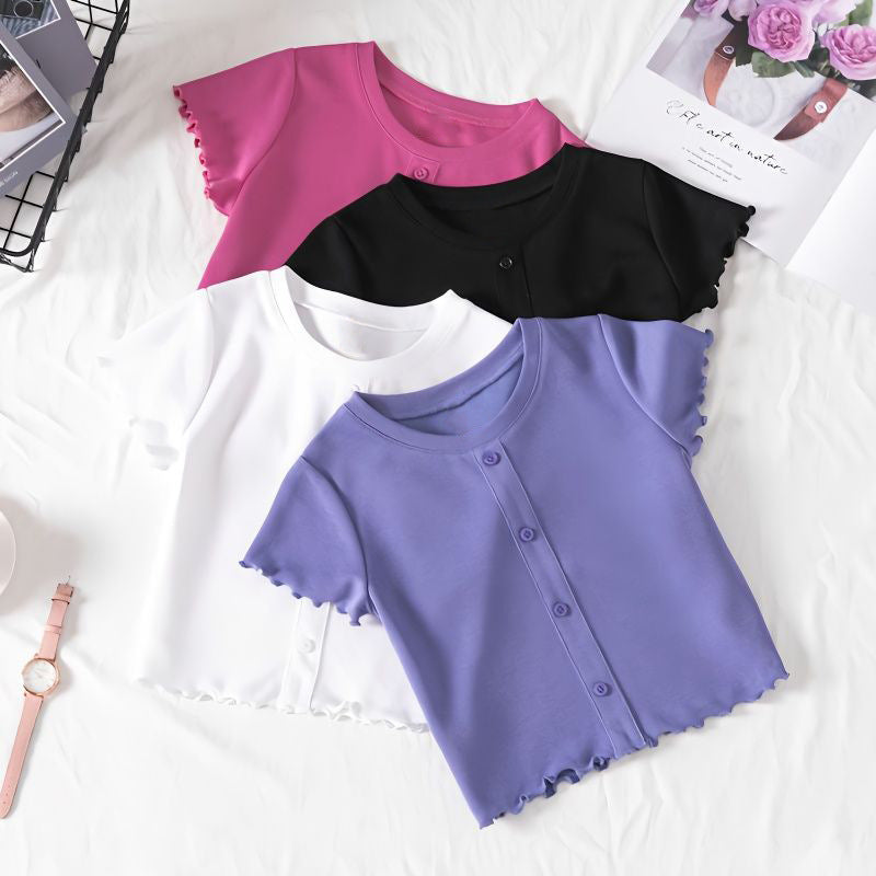 Z25030907女童薄款短袖T恤夏季新款兒童休閒寬鬆中小童純色短袖上衣潮