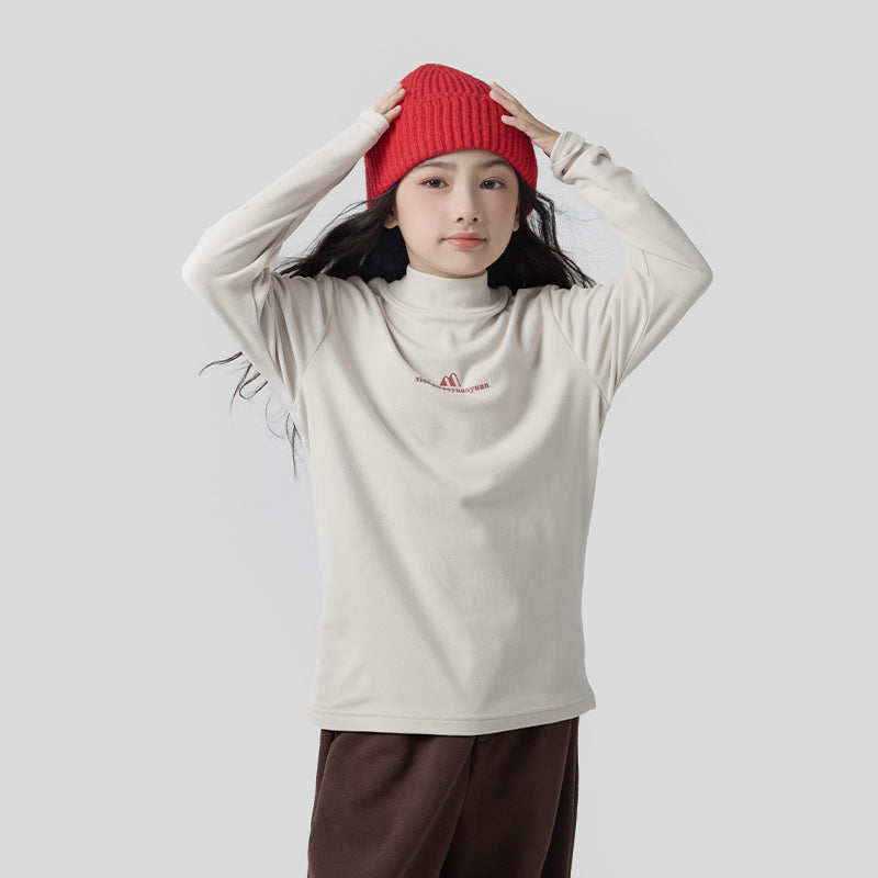 FF24102520秋冬新款德絨自發性熱半高領兒童打底衫男童t恤保暖內搭上衣(9-12天到貨)